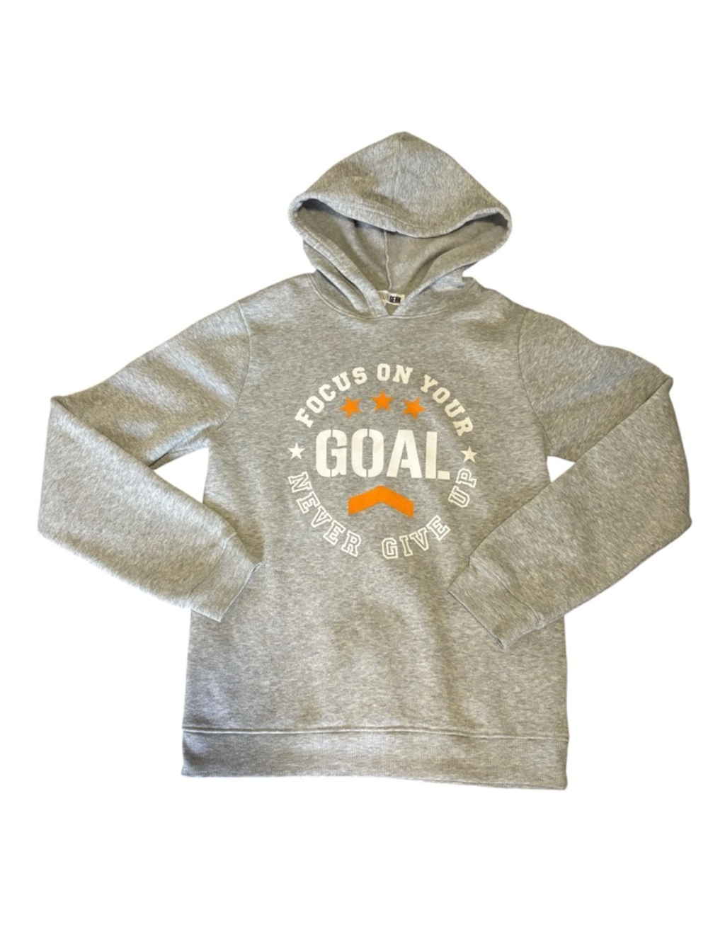 Survivor Gear Grey Hoodie with Orange Accents - Focus On Your Goal. Size L.